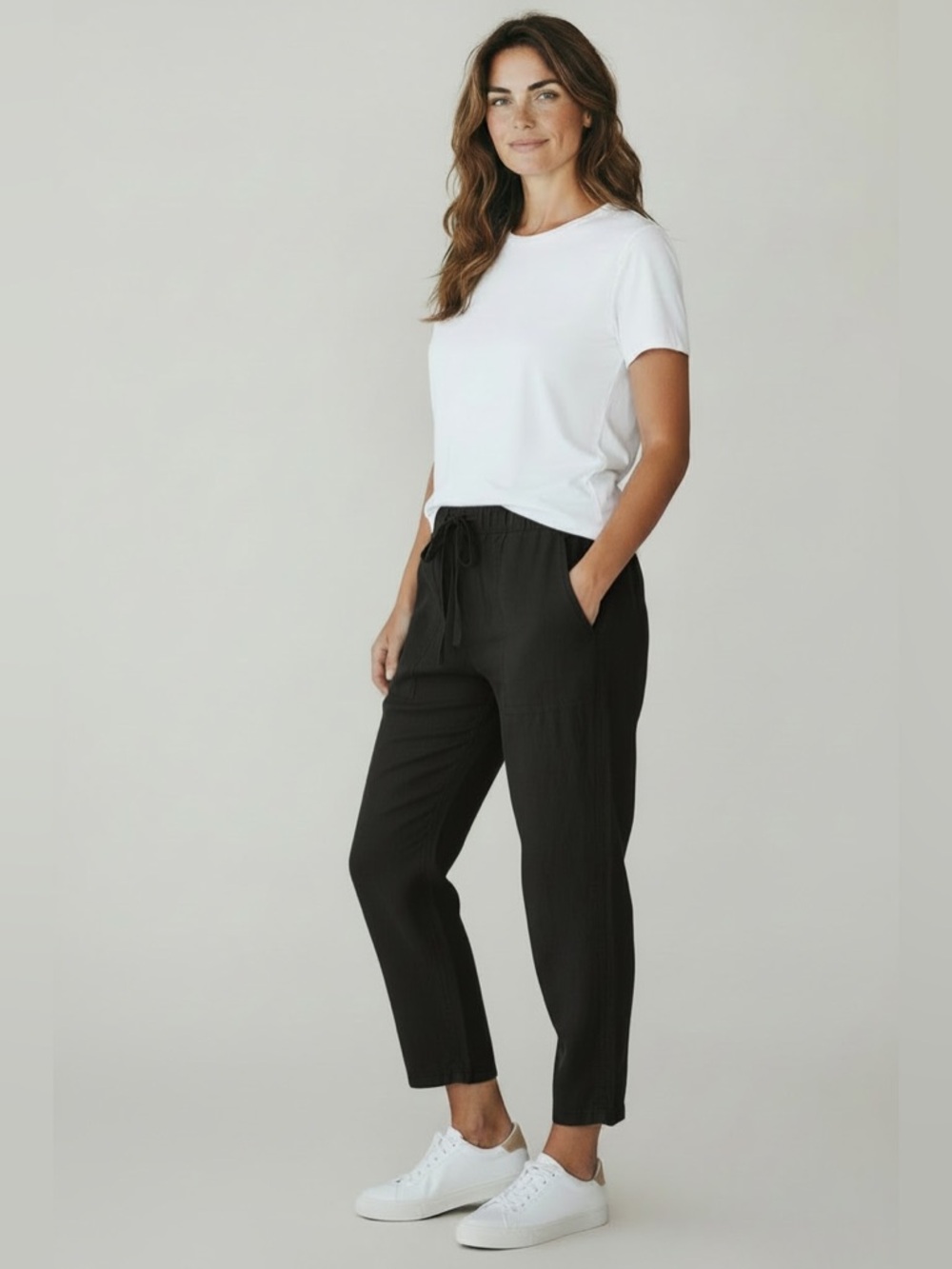 H+ Hannoh Wessel Linen Blend Drawstring Pants Black Size 40/Large